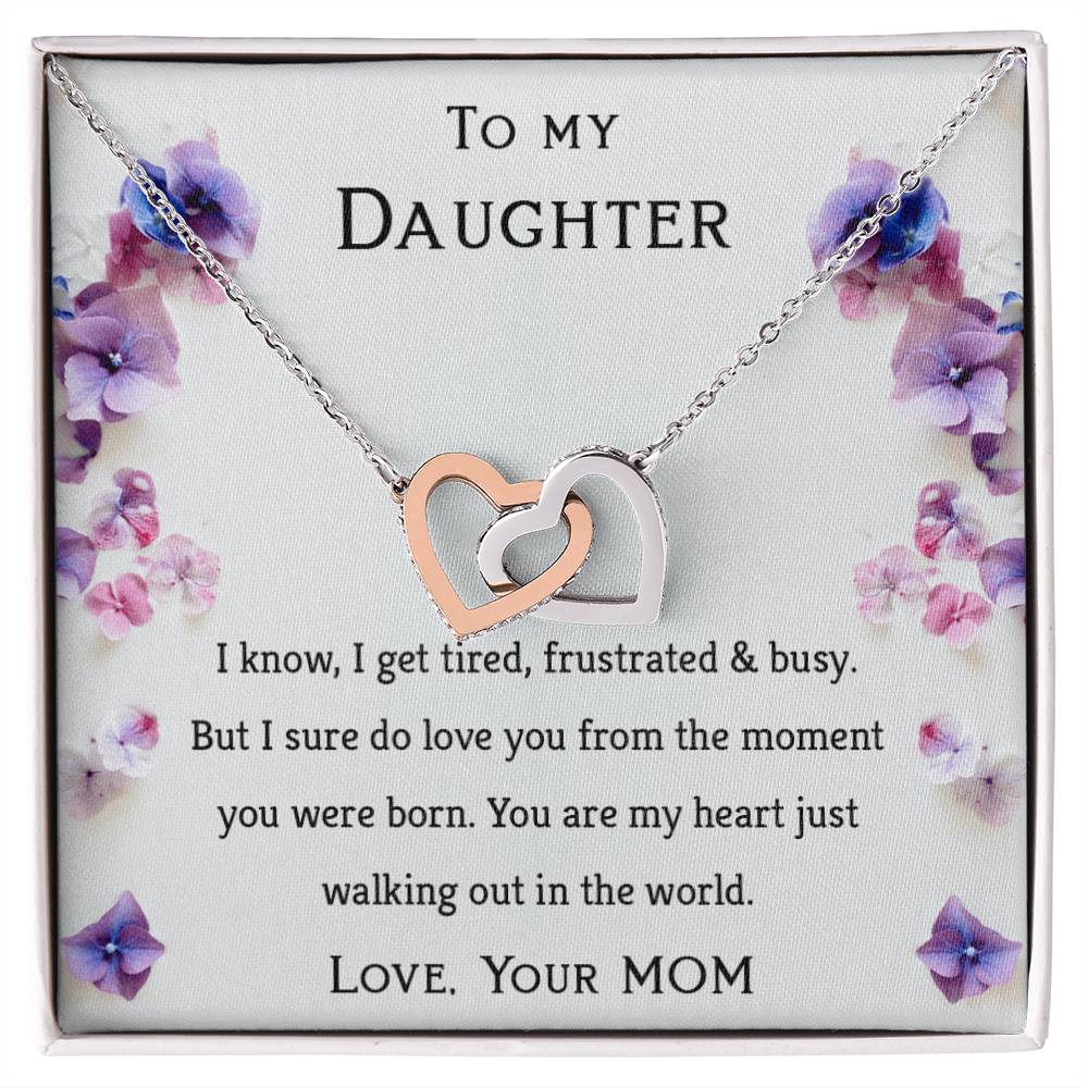 To My Daughter- You'Re My Heart Just Walking Out In The World- Necklace Interlocking Hearts Necklace