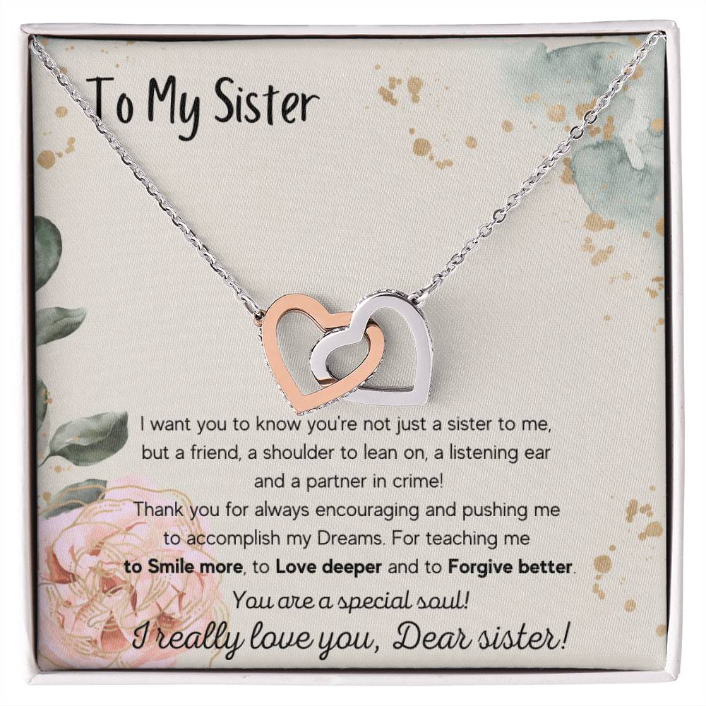 To My Sister Interlocking Hearts Necklace