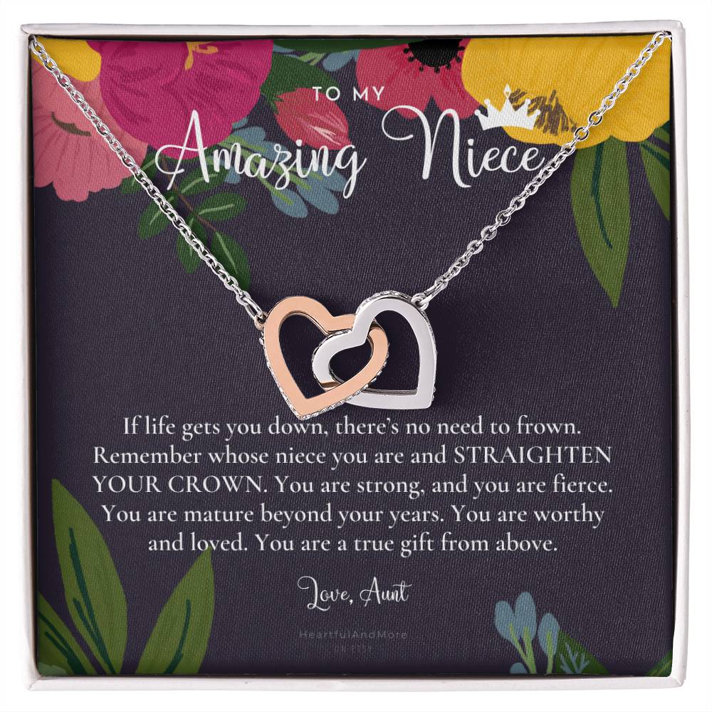 To My Amazing Niece Straighten Your Crown Necklace Aunt Niece Necklace Niece Birthday Gift Niece Graduation Gift Interlocking Hearts Necklace