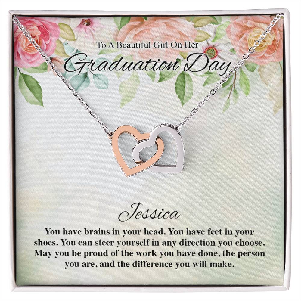 To A Beautiful Girl On Her Graduation Day Flowery Interlocking Hearts Interlocking Hearts Necklace