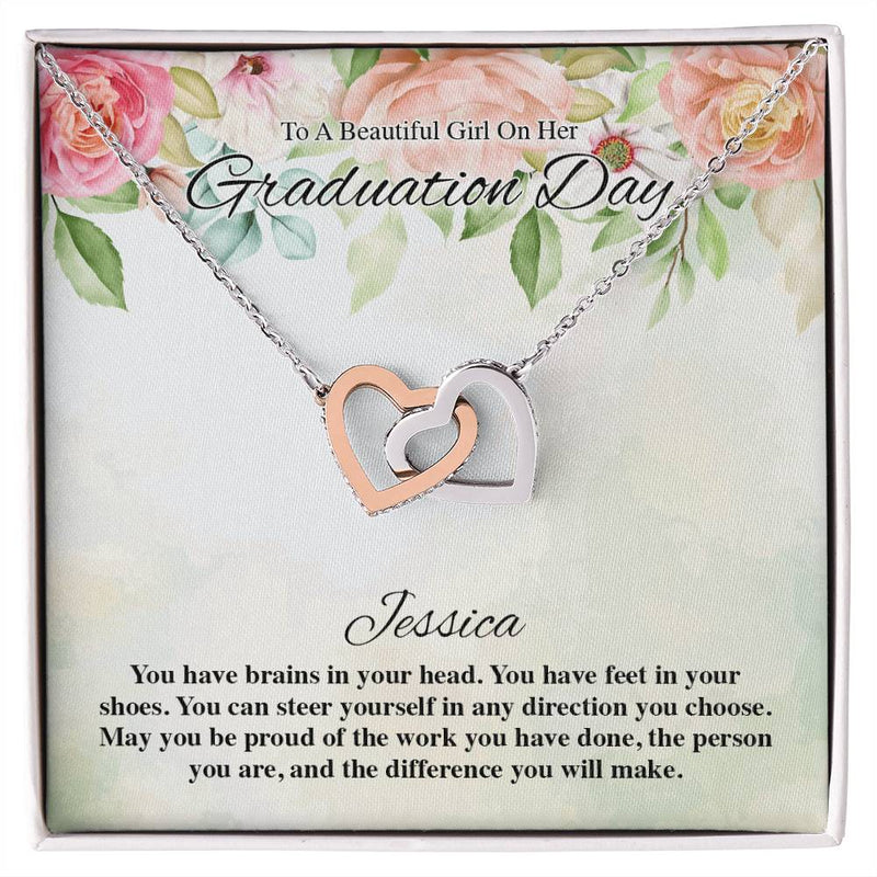 To A Beautiful Girl On Her Graduation Day Flowery Interlocking Hearts Interlocking Hearts Necklace