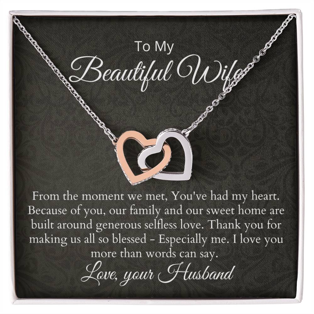 Anniversary Birthday Gift For Wife - Necklace &amp; Message Card Interlocking Hearts Necklace