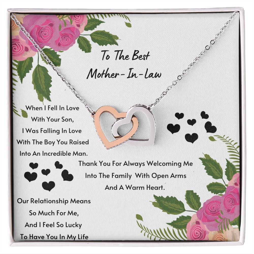 Mother In Law- I Feel So Lucky To Have You. Interlocking Hearts Necklace
