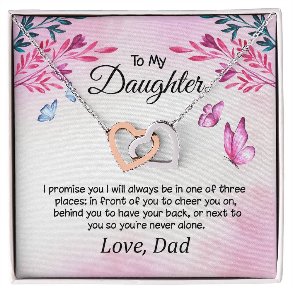 To My Daughter Your Never Alone Interlocking Hearts Necklace Love Dad