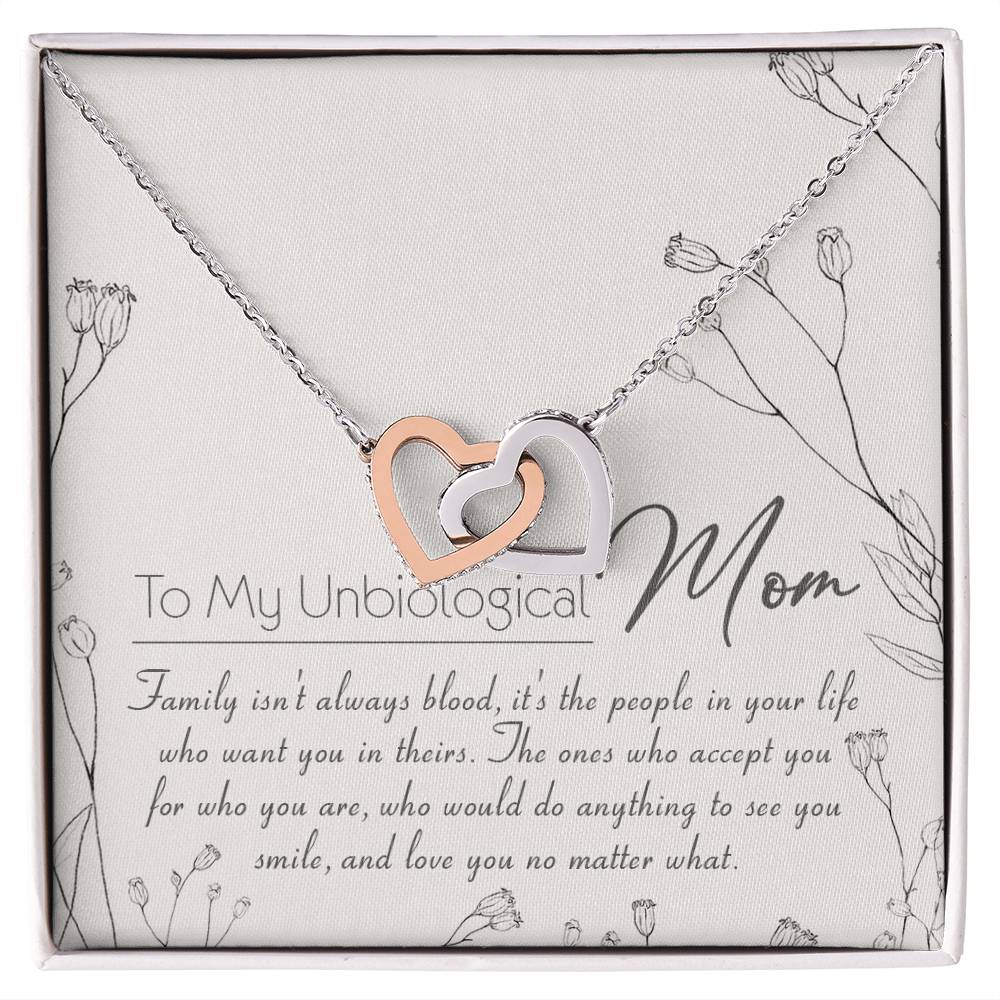 To My Unbiological Mom Interlocking Hearts Necklace Message Card