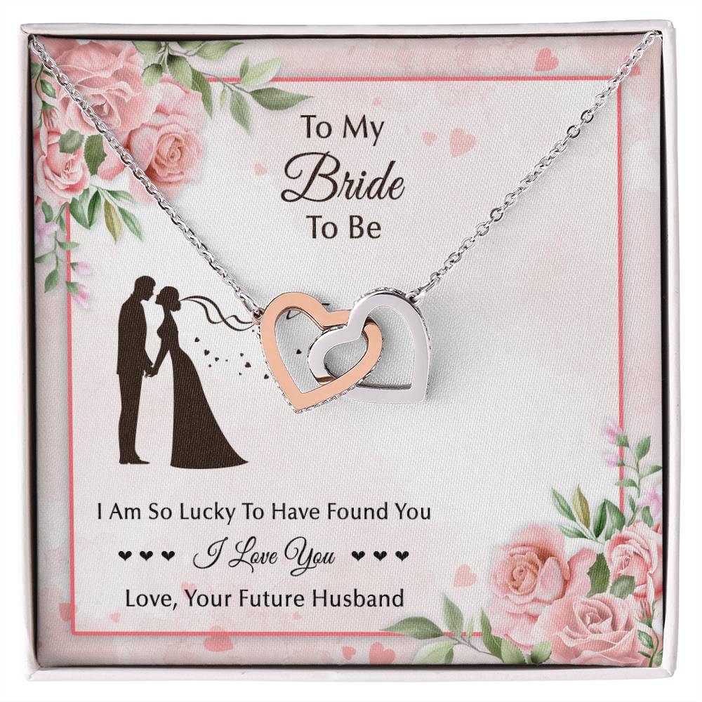 To My Bride To Be . Interlocking Hearts Pink Silhouette Design Interlocking Hearts Necklace