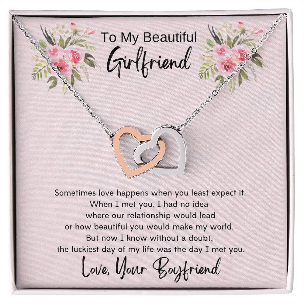 To My Beautiful Girlfriend Interlocking Hearts Necklace