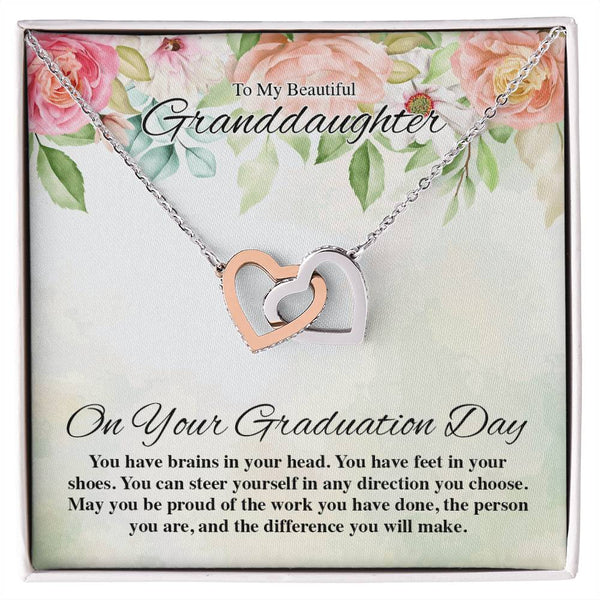 To My Beautiful Granddaughter On Your Graduation Day Flowery Interlocking Hearts Interlocking Hearts Necklace