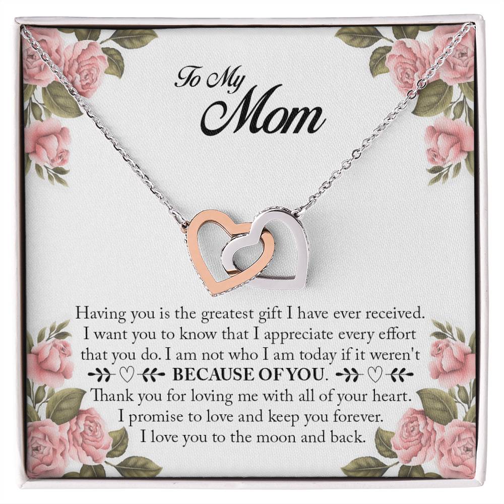 Because Of You Mom Interlocking Hearts Necklace