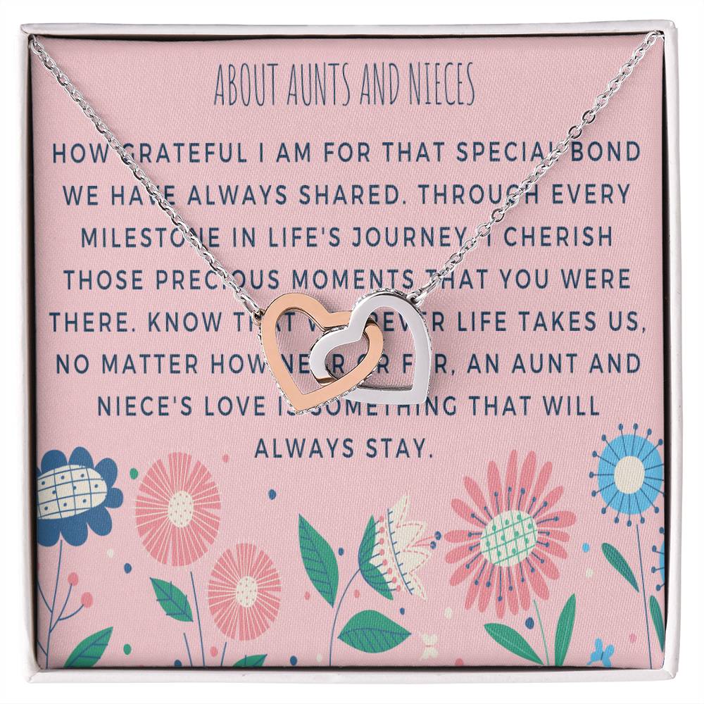 Aunt-Niece Necklace - Heartfelt Card & Jewelry Gift For Birthday Holiday Interlocking Hearts Necklace