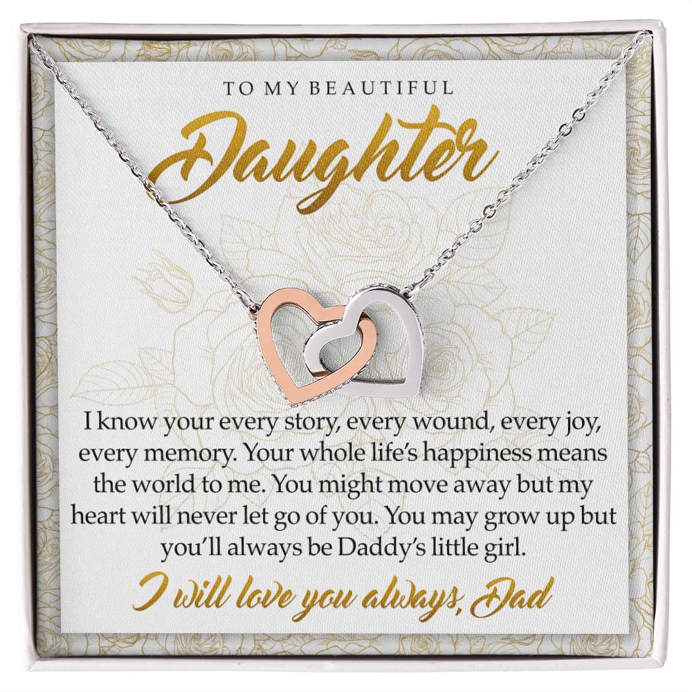 To My Daughter You'Ll Always Be Daddy'S Little Girl Interlocking Hearts Necklace