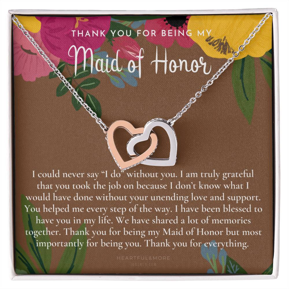 Maid Of Honor Thank You Gift From Bride Bridesmaid Gift Maid Of Honor Gift Necklace Matron Of Honor Gift Thank You Gift From Bride Interlocking Hearts Necklace