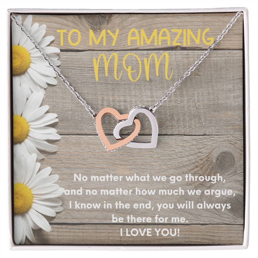 To My Amazing Mom Two Hearts Embellished Interlocked Together Necklace For Mother&#39;S Day Gift Happy Mother&#39;S Day Necklace Interlocking Hearts Necklace