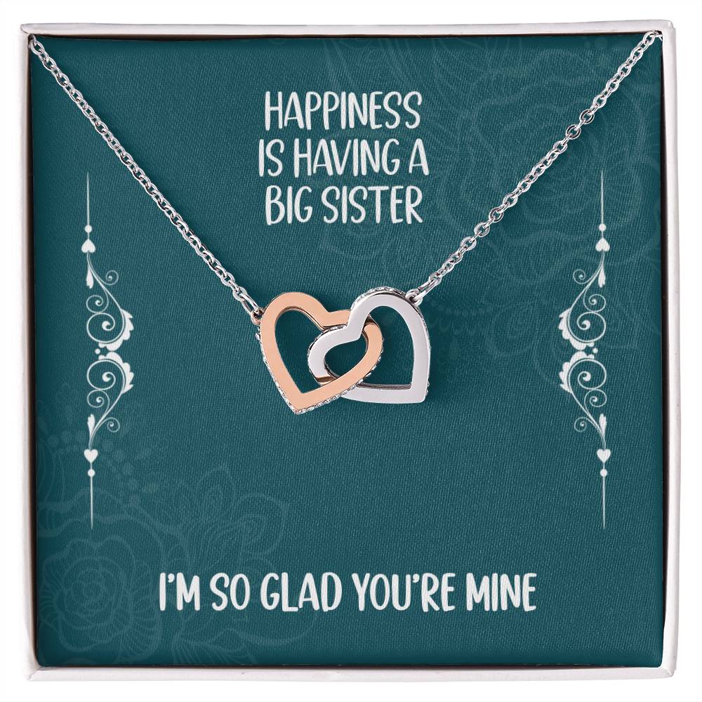 Heart Necklace Gift For Big Sister - Happiness Is Having A Big Sister Interlocking Hearts Necklace