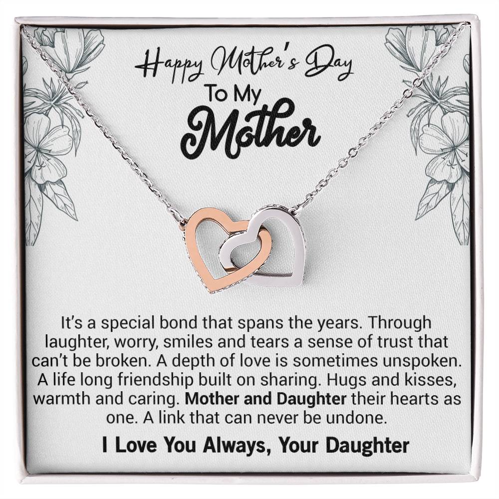 Happy Mother'S Day Mom It'S A Special Bond That Spans The Years. Interlocking Hearts Necklace