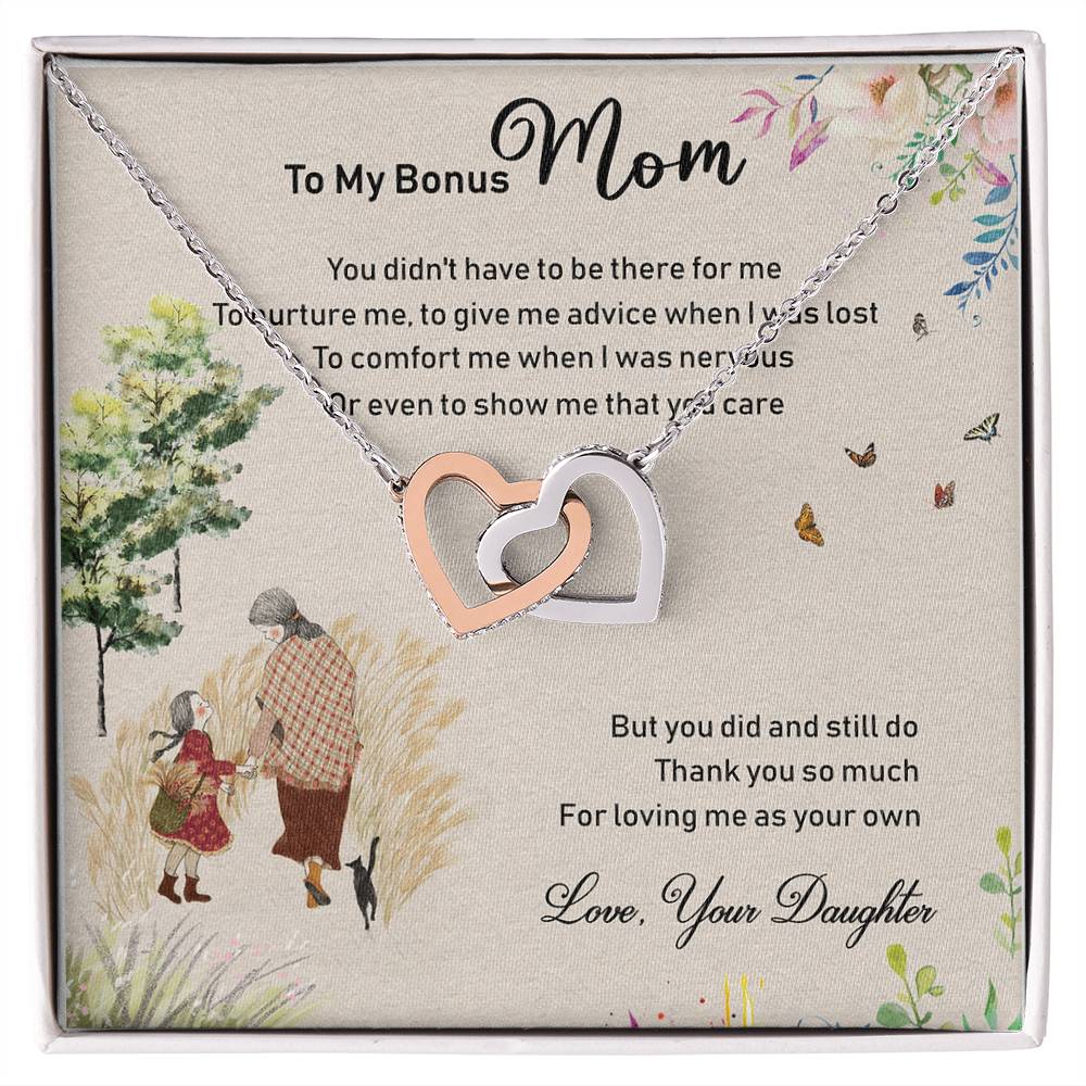 To My Bonus Mom Interlocking Hearts Necklace Mother&#39;S Day Message Card Gift From Bonus Daughter