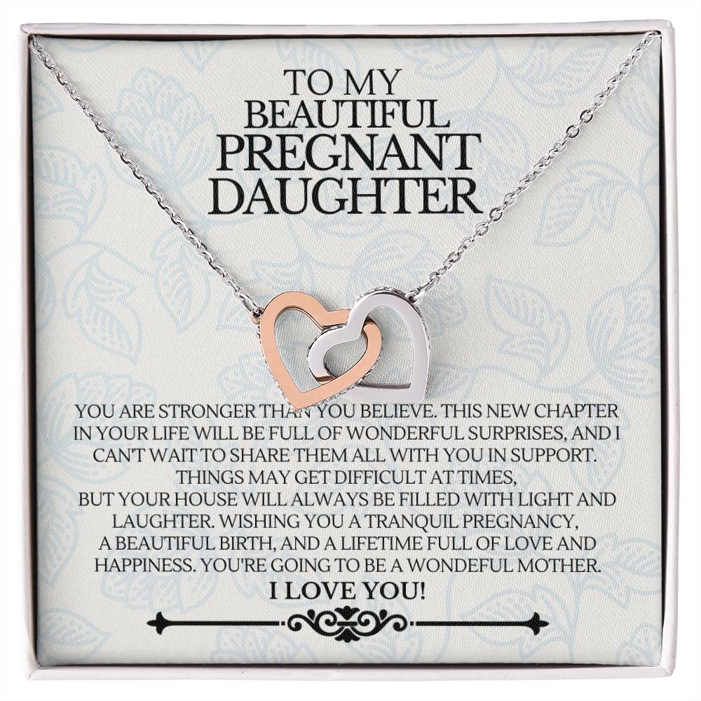 To My Beautiful Pregnant Daughter - Premium Love Necklace - Ge02 Interlocking Hearts Necklace