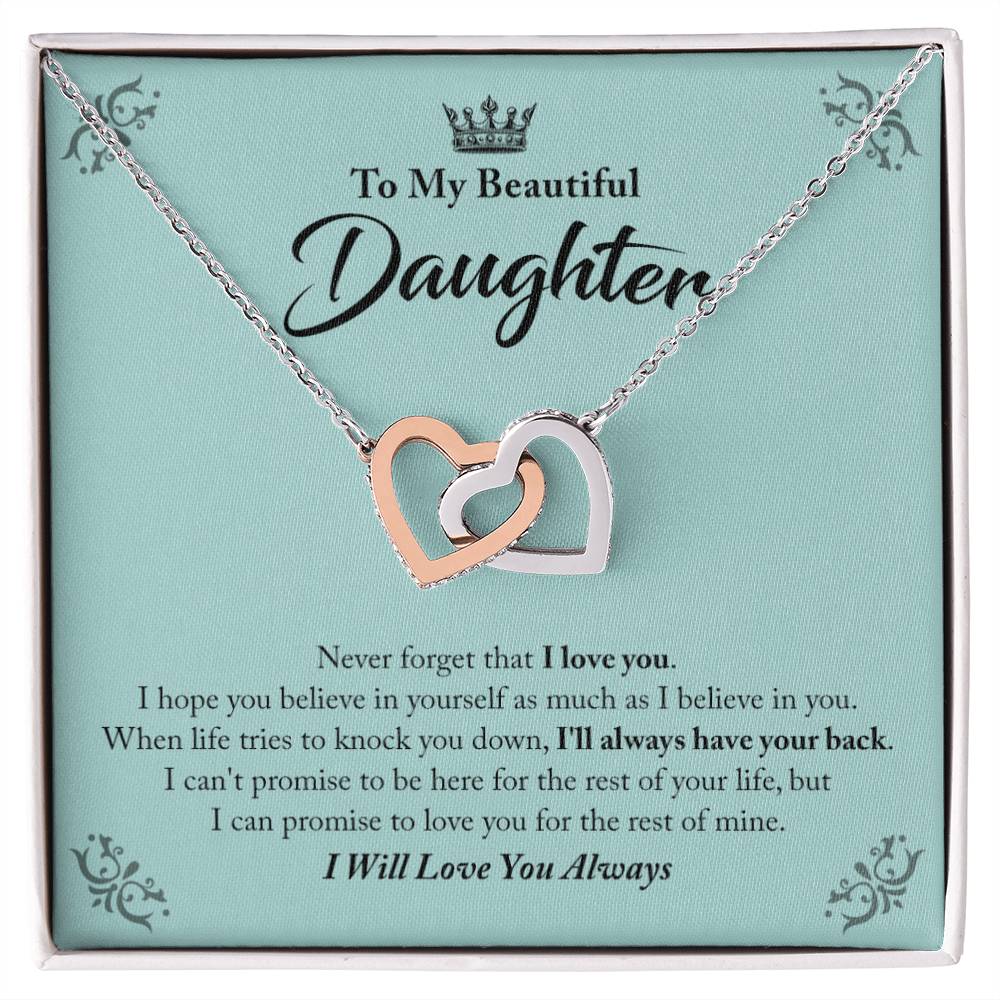 My Beautiful Daughter - I&#39;Ll Always Have Your Back Interlocking Hearts Necklace