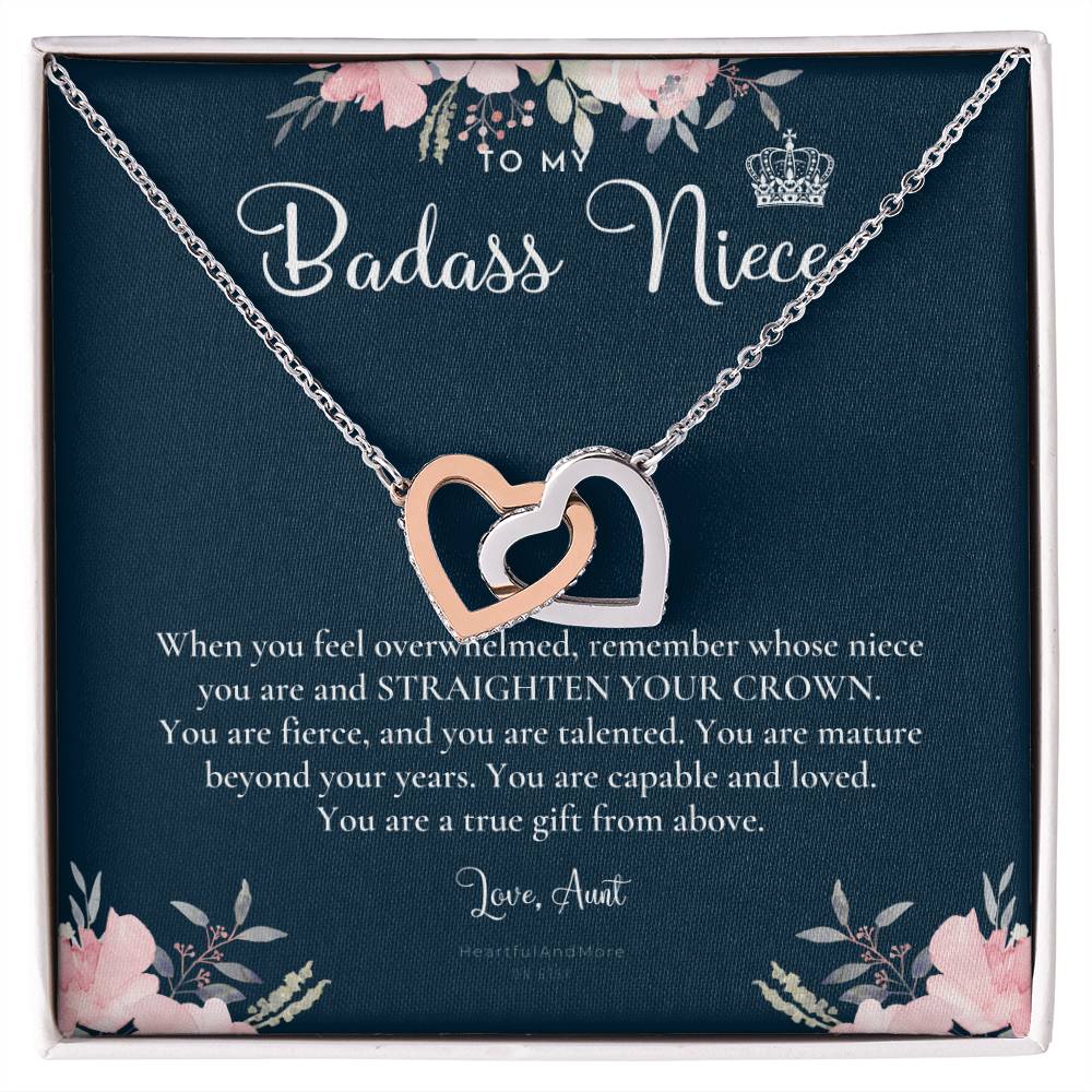 To My Badass Niece Straighten Your Crown Necklace Aunt Niece Necklace Niece Birthday Gift Niece Graduation Gift Interlocking Hearts Necklace