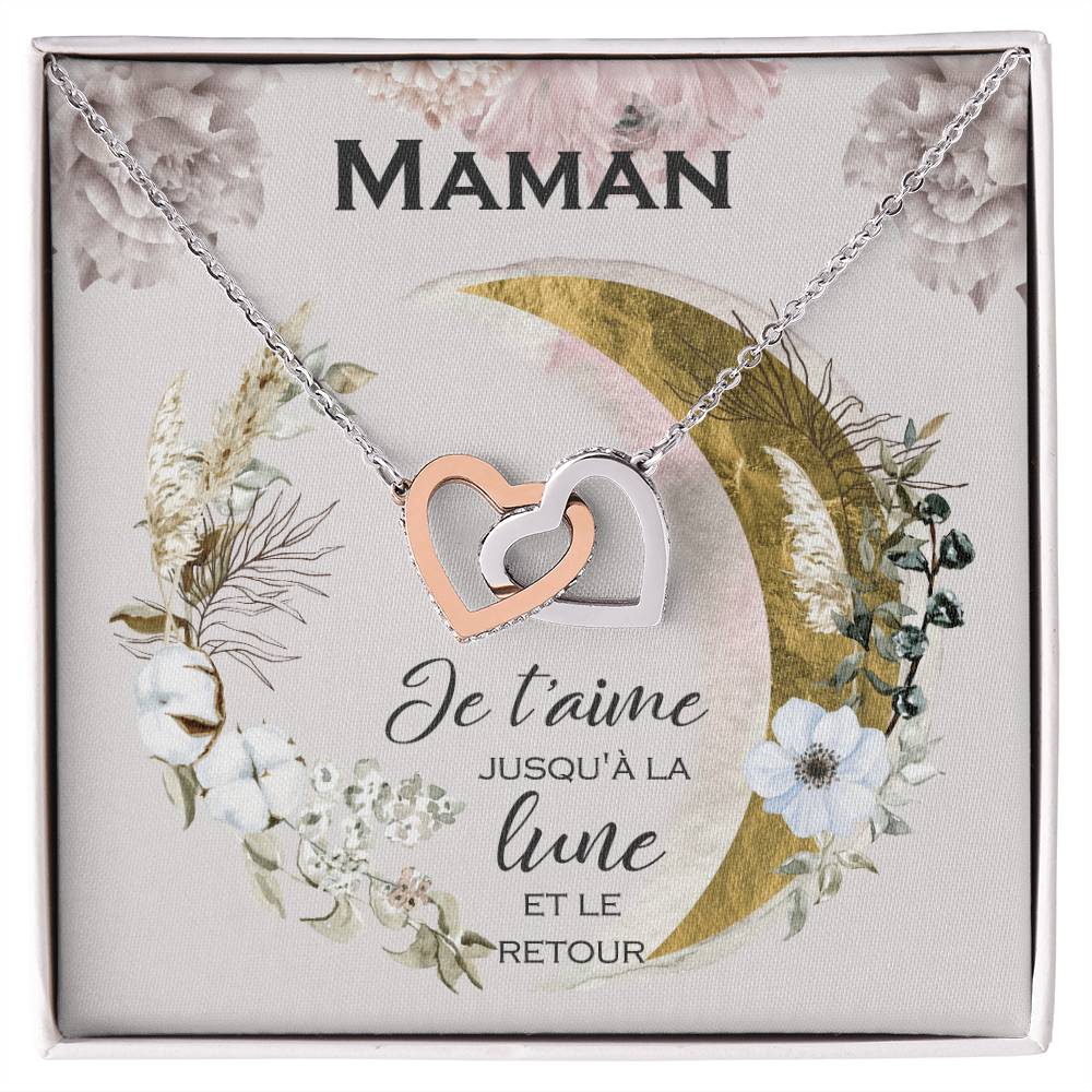 Cadeau Pour Maman Je T&#39;Aime Jusqu&#39;À La Lune Et Back Collier Pour Maman Cadeau De La Fille À La Mère Cadeau De Fête Des Mères Bijoux Pour Femmes Gift For Mom French Interlocking Hearts Necklace