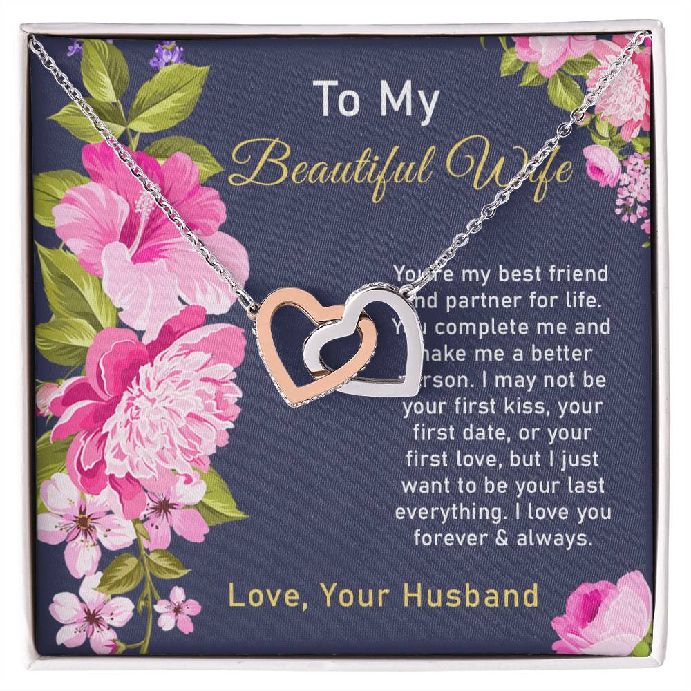 To My Beautiful Wife Interlocking Hearts Necklace