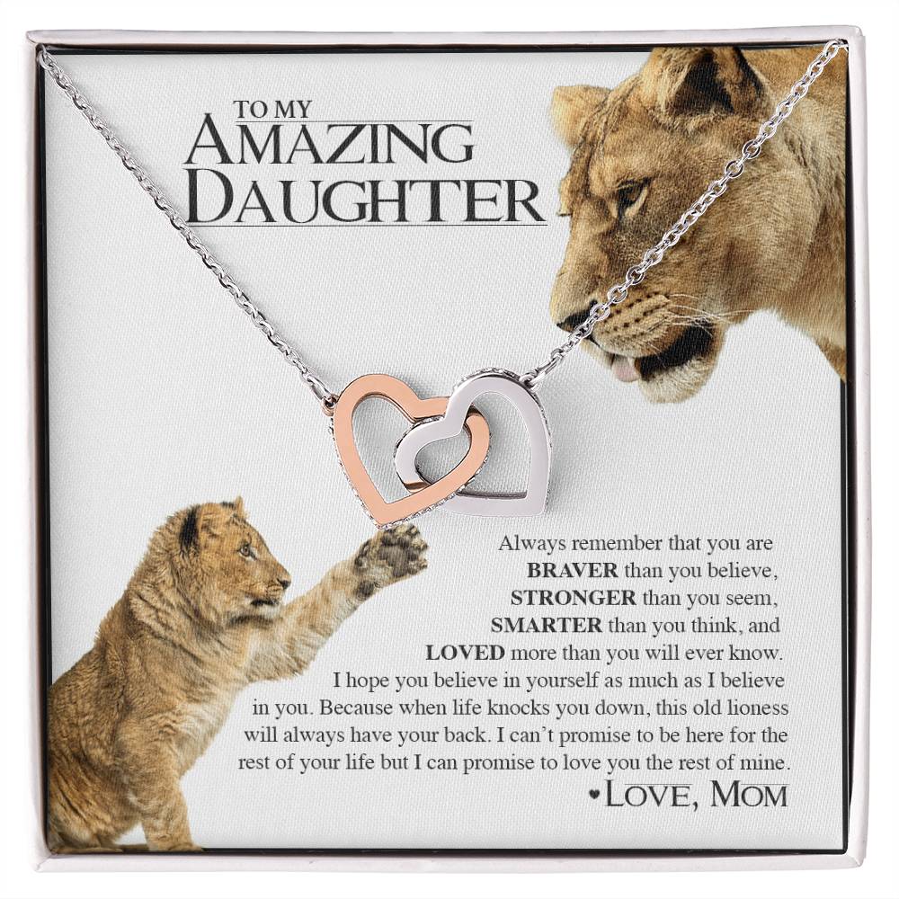To My Amazing Daughter - Lion&#39;S Pride Necklace &amp; Message Card Interlocking Hearts Necklace