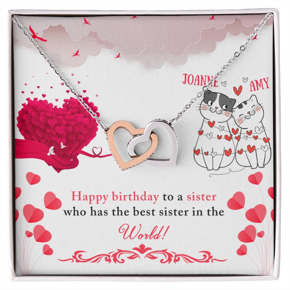 Happy Birthday Sister - Interlocking Necklace - Personalized Interlocking Hearts Necklace