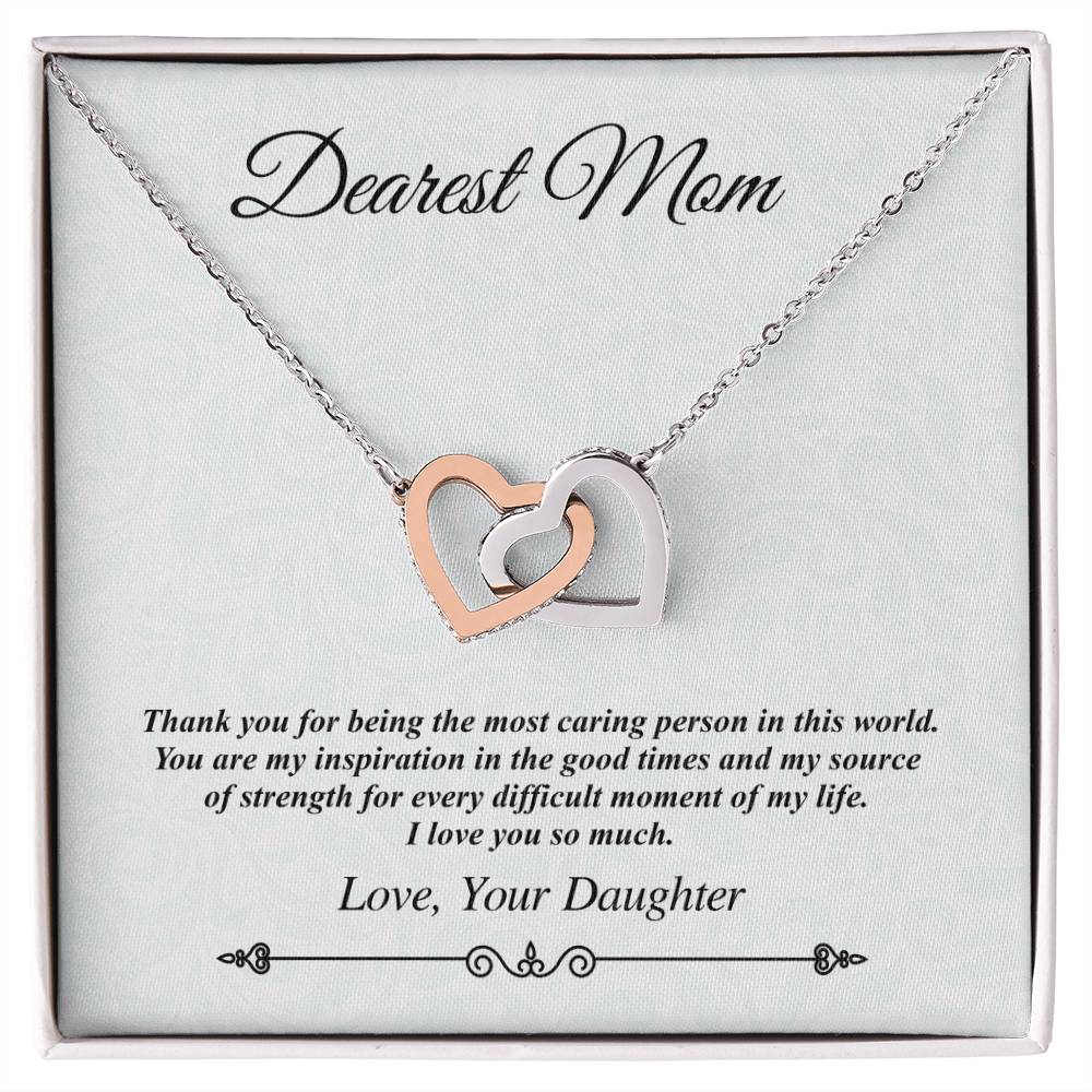 &#39;Dearest Mom&#39; Linked Hearts Necklace - The Most Caring Person In This World Interlocking Hearts Necklace