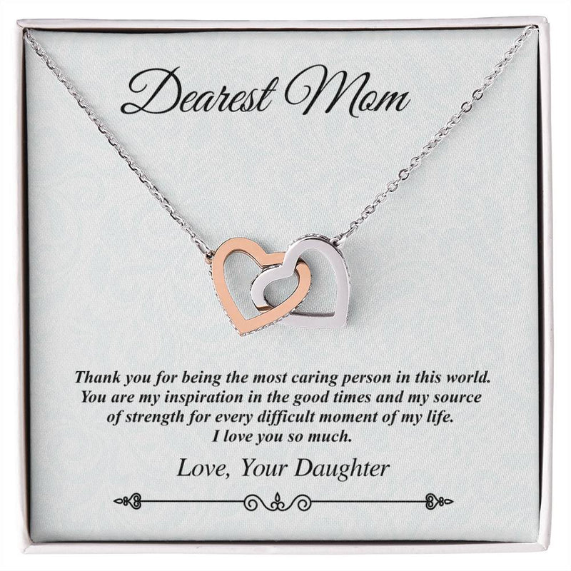'Dearest Mom' Linked Hearts Necklace - The Most Caring Person In This World Interlocking Hearts Necklace
