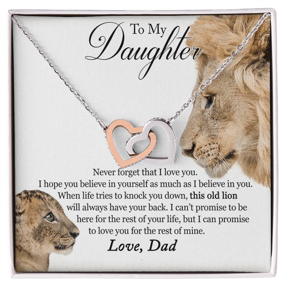 To My Daughter - This Old Lion Will Always Have Your Back Interlocking Hearts Necklace