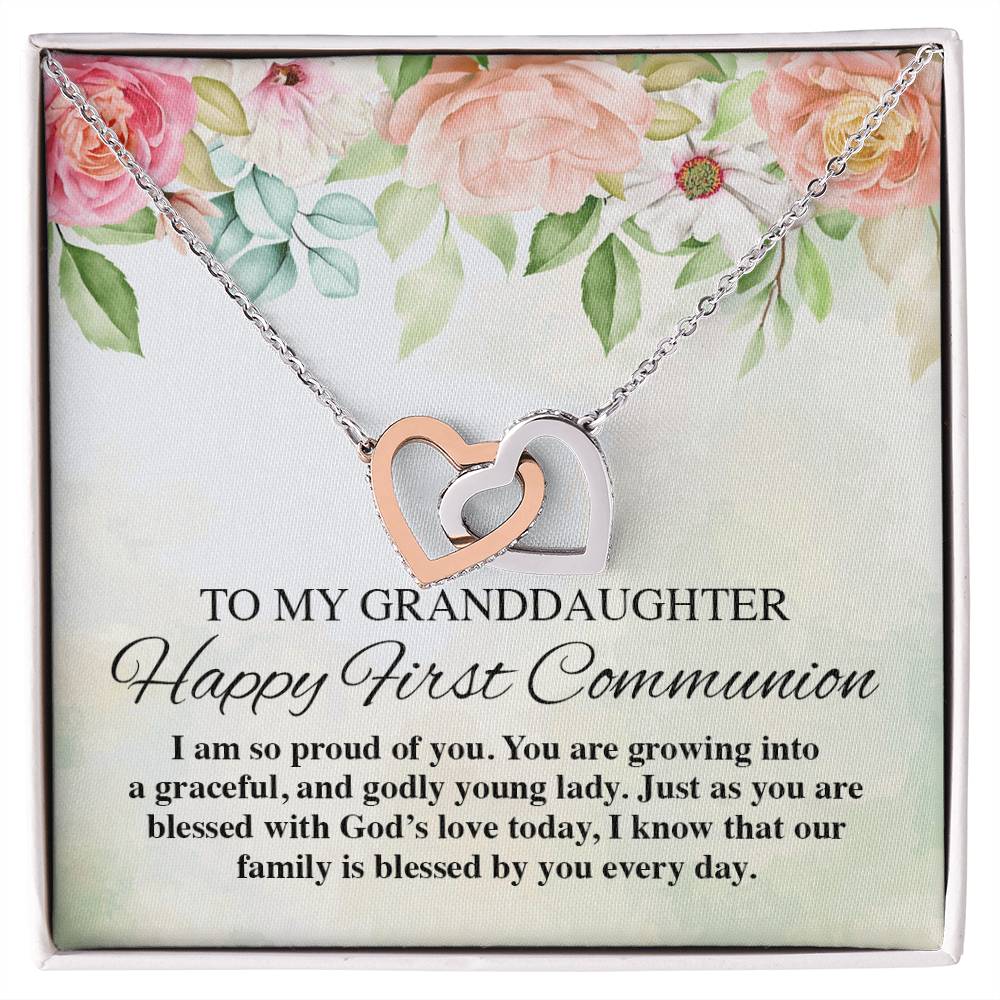 To My Granddaughter Happy First Communion Interlocking Hearts Necklace