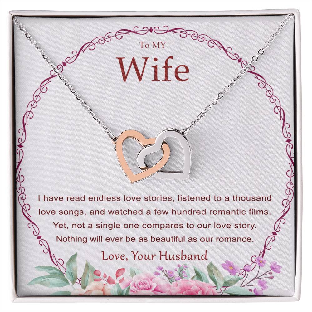 Interlocking Heart Necklace For Wife. Heart Touching Message Card Included. Interlocking Hearts Necklace