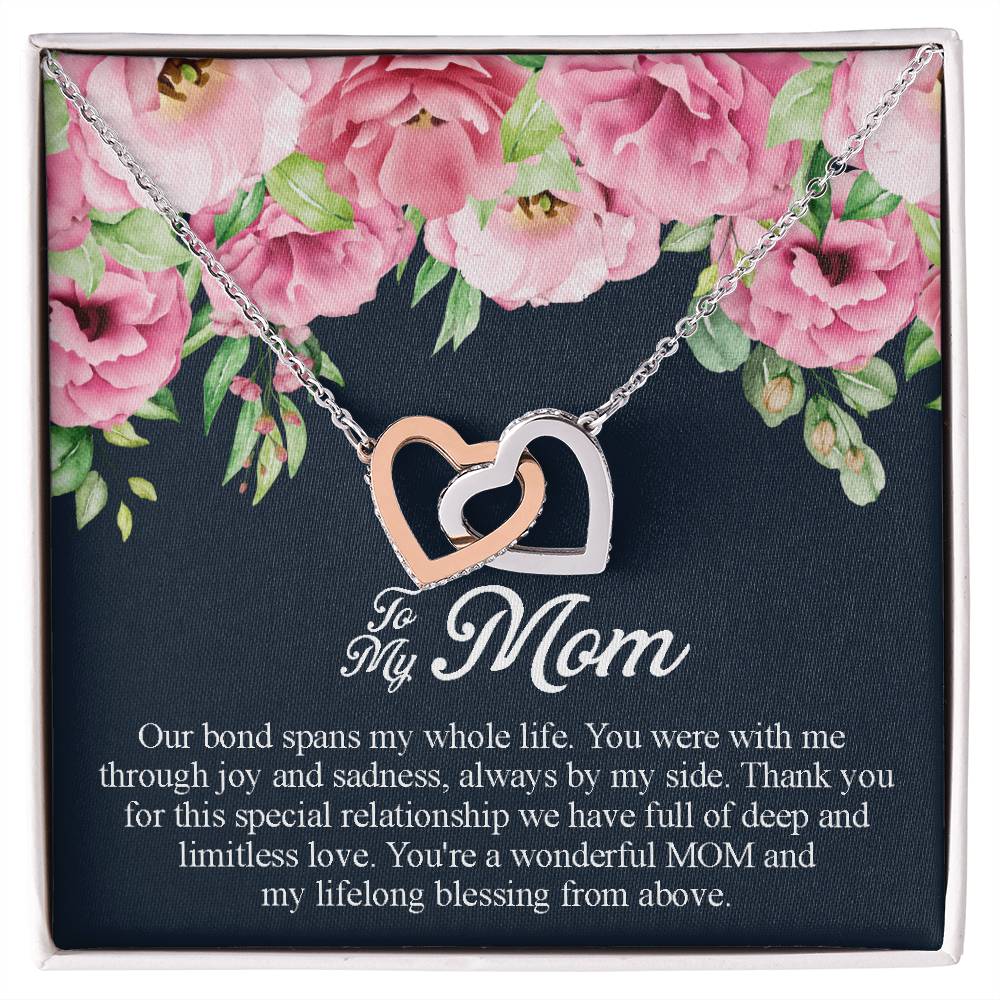 To My Mom You'Re A Wonderful Mom Interlocking Hearts Necklace
