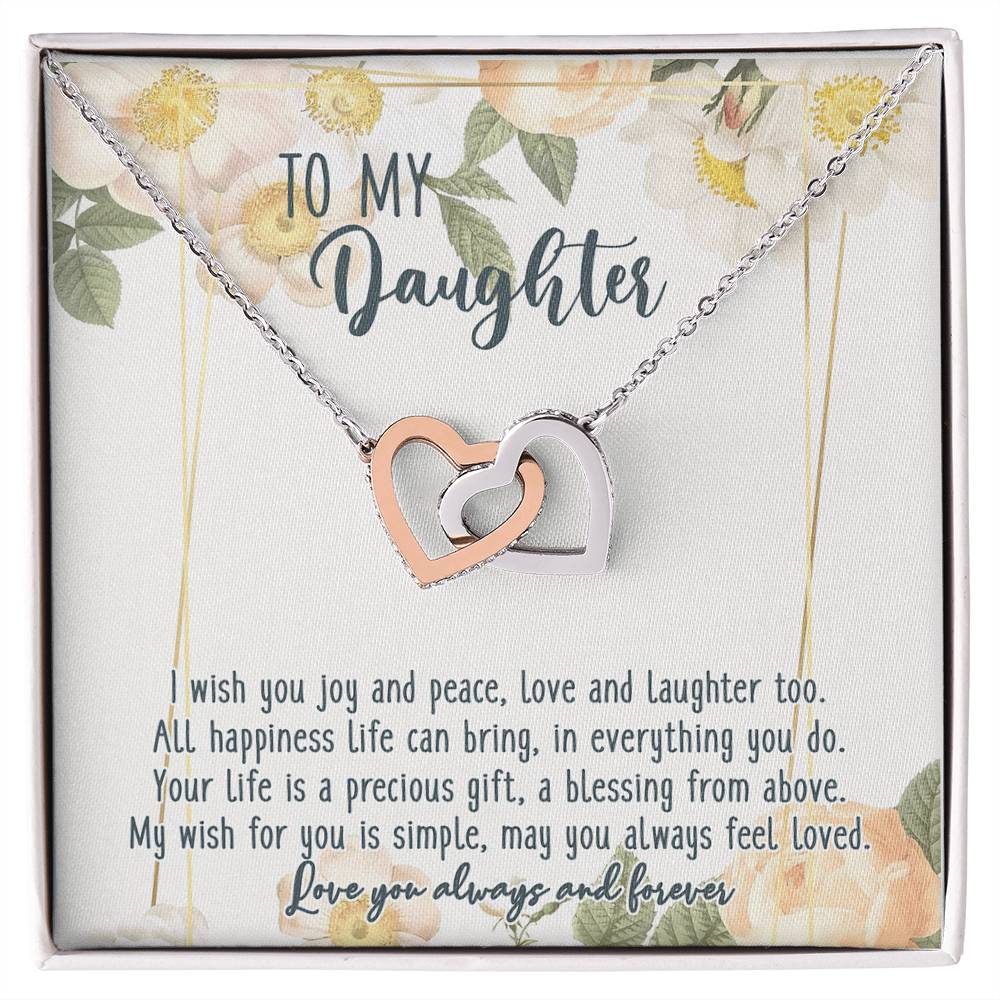 To My Daughter Interlocking Hearts Necklace Birthday Message Card