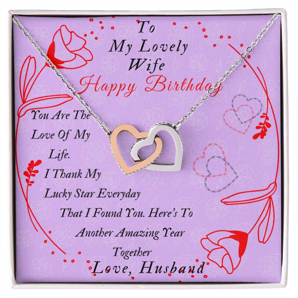 Two Hearts Interlocked To My Lovely Wife-Happy Birthday Wife Gifts Birthday Gift Romantic Wife Gift Wife Jewelry Anniversary Wife Gift Interlocking Hearts Necklace