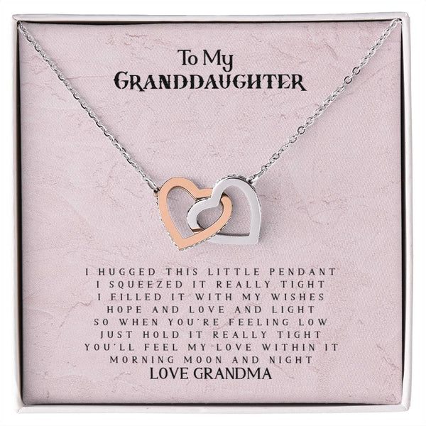 To My Granddaughter - Love Grandma - Interlocking Heart Necklace Interlocking Hearts Necklace