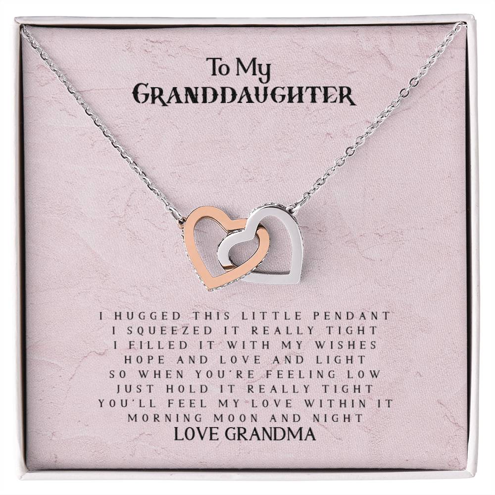 To My Granddaughter - Love Grandma - Interlocking Heart Necklace Interlocking Hearts Necklace