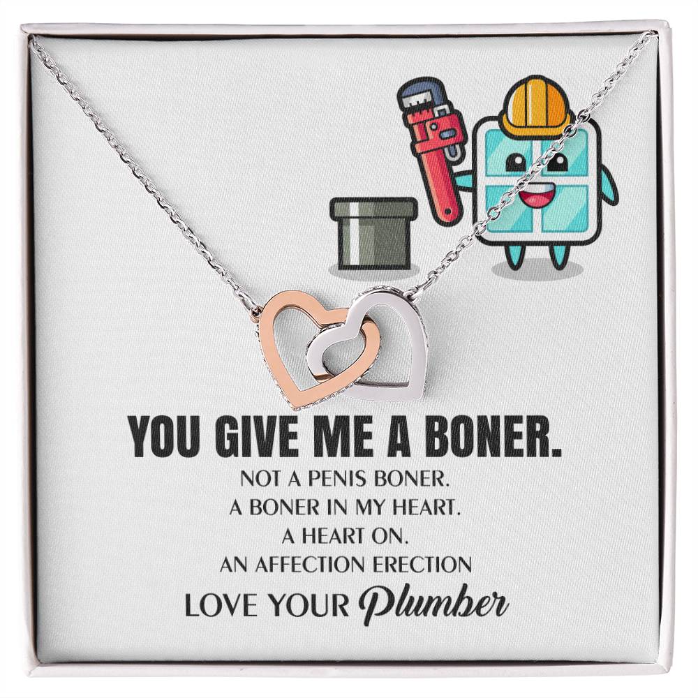 You Give Me A Heart Boner An Affection Erection Interlocking Heart Necklace Funny &amp; Sarcastic Love For Her Mature Gag Plumber&#39;S Wife Funny Gift Interlocking Hearts Necklace