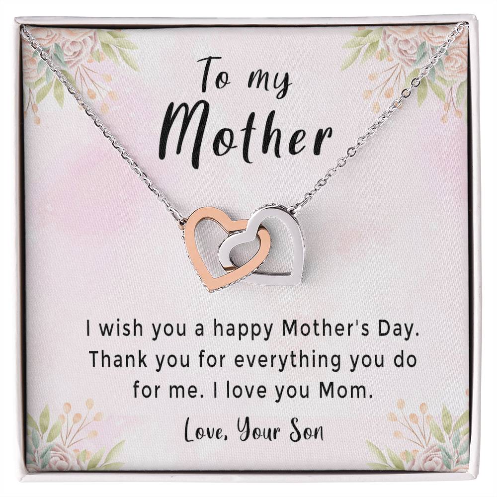 &#39;Thank You For Everything You Do&#39; Necklace Plus Message Card - Amazing Mother&#39;S Day Gift Idea From Son Interlocking Hearts Necklace