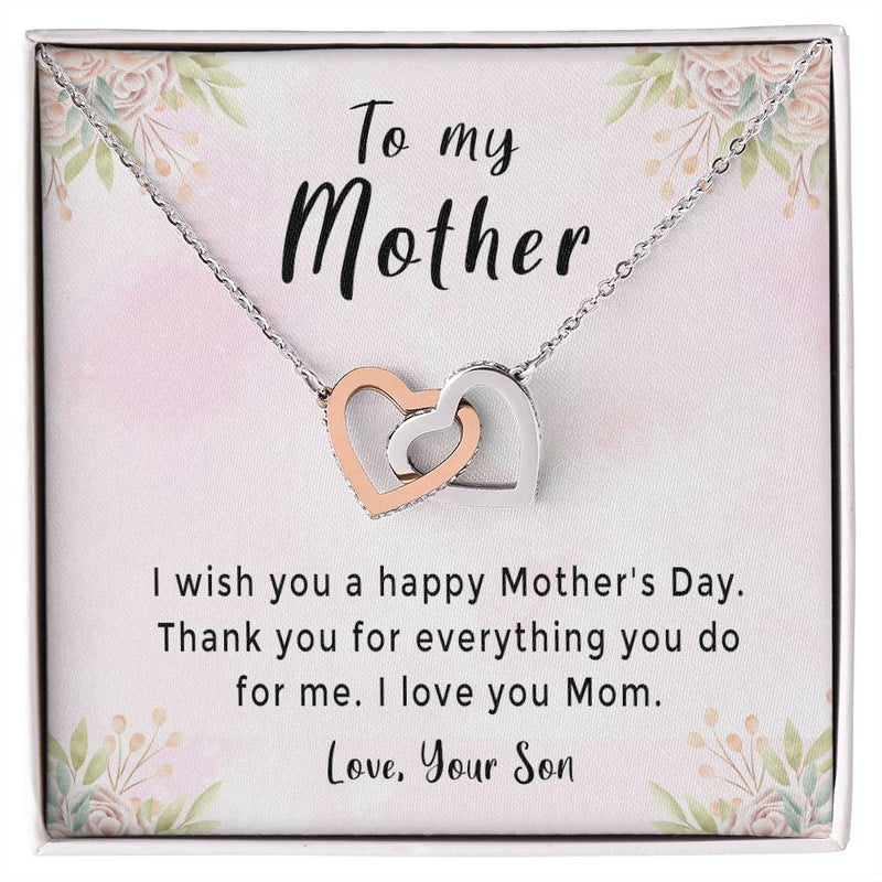 'Thank You For Everything You Do' Necklace Plus Message Card - Amazing Mother'S Day Gift Idea From Son Interlocking Hearts Necklace