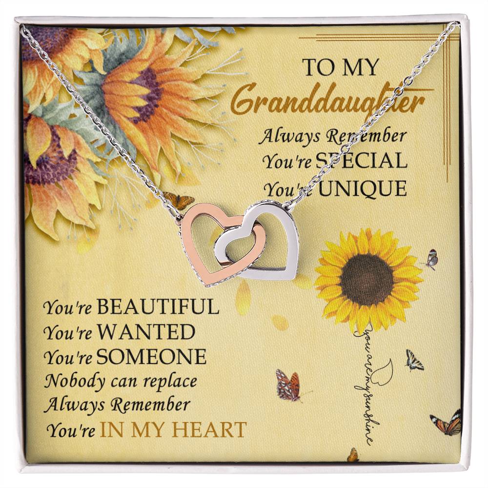 To My Granddaughter Interlocking Hearts Necklace Message Card