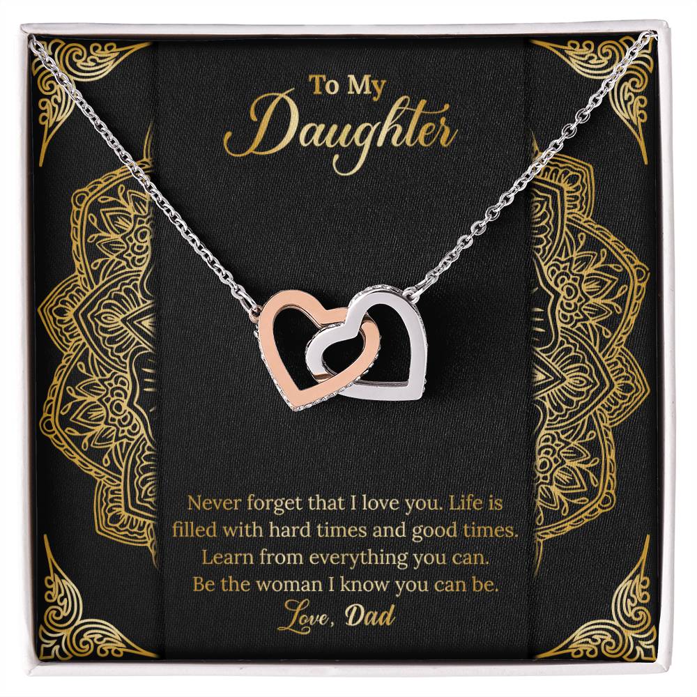 Never Forget That I Love You. Necklace. Two Hearts. Interlocking Hearts Necklace