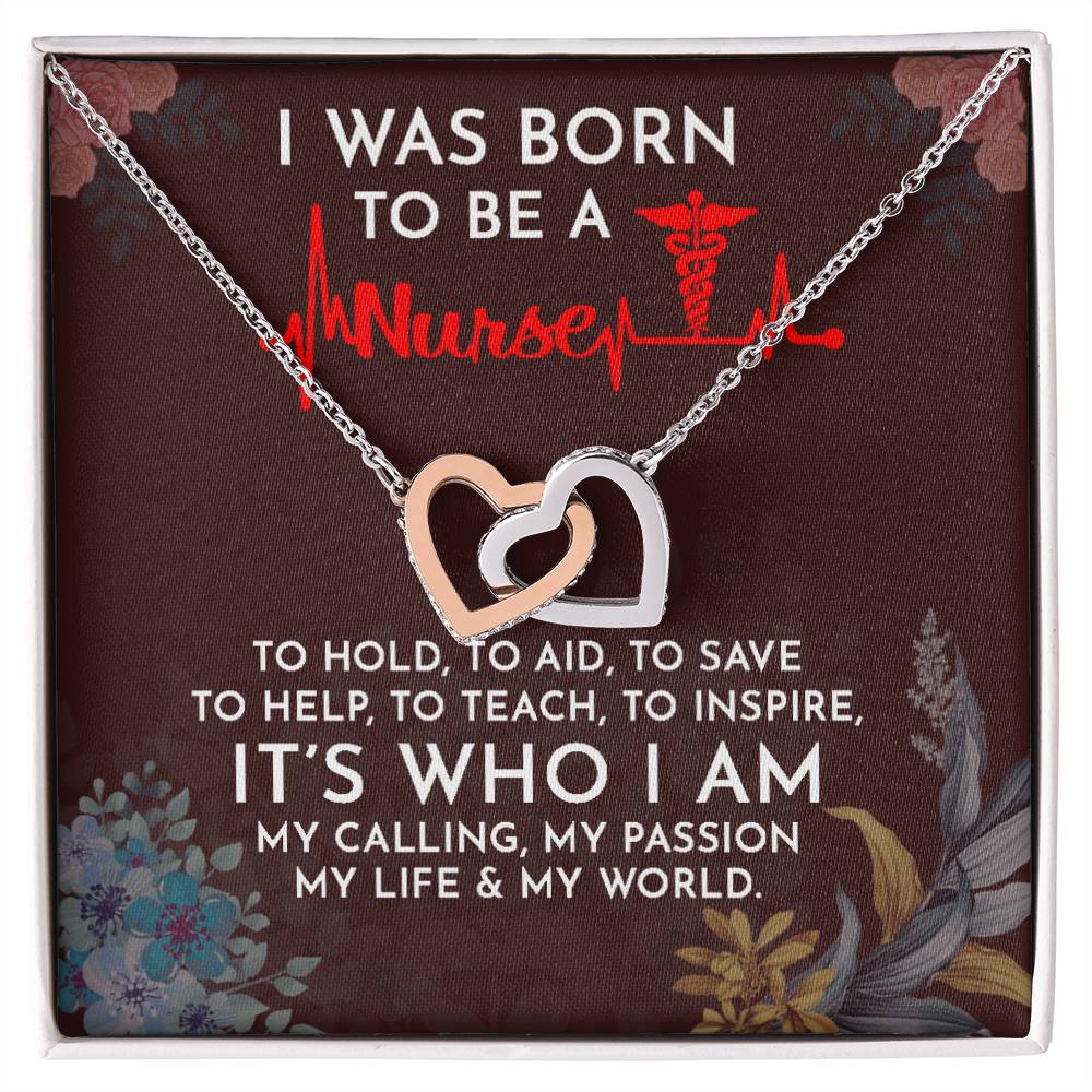 I Was Born To Be A Nurse Interlocking Heart Necklace Interlocking Hearts Necklace