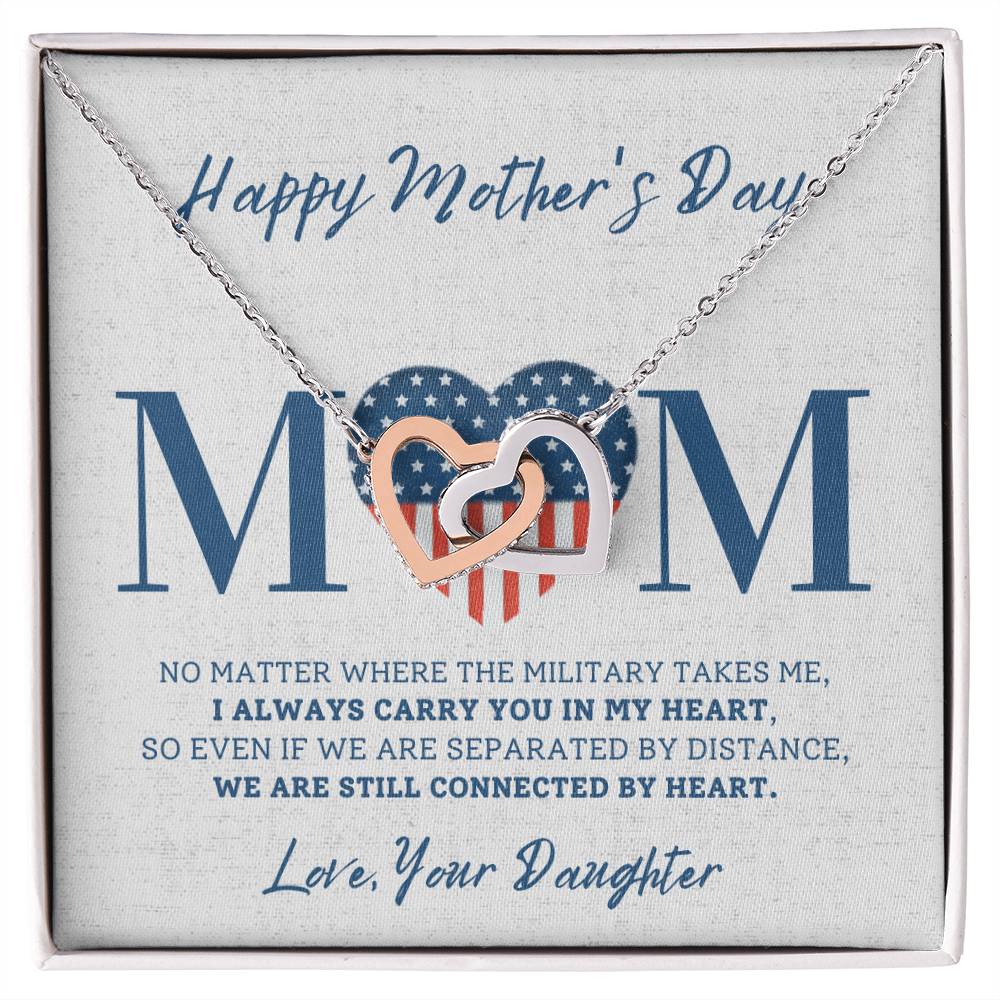 Military Daughter Carry You In My Heart Mother'S Day Necklace 🇺🇸 Interlocking Hearts Necklace