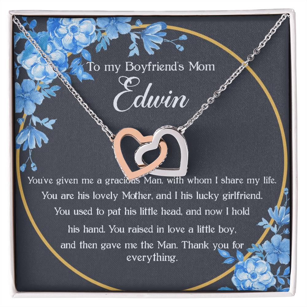 Personalized Boyfriends Mom Necklace Gift Boyfriends Mom Mother'S Day Gift Boyfriend Mom Birthday Gift Custom Name Interlock Heart Necklace Interlocking Hearts Necklace