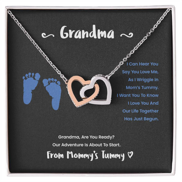 Grandma I Can Hear You Say You Love Me - Blue Version Interlocking Hearts Necklace