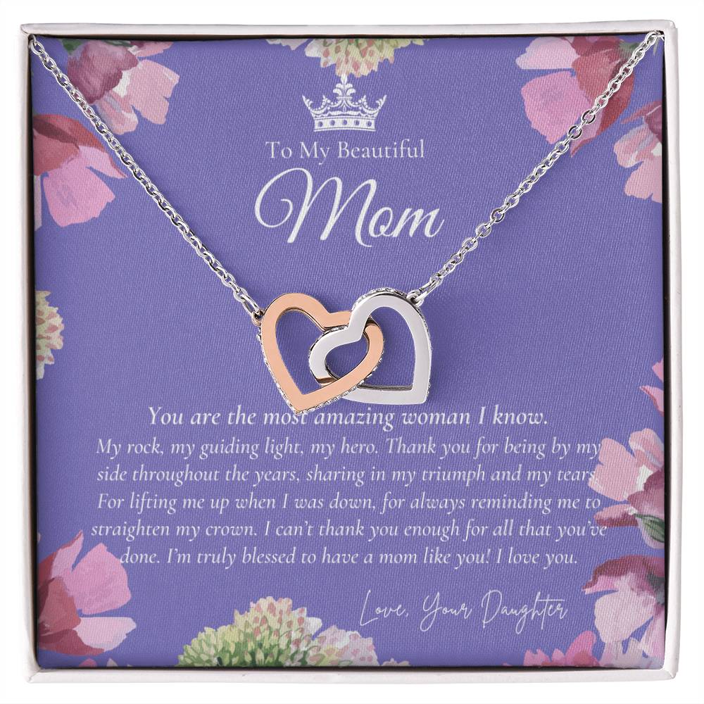 To My Beautiful Mom Necklace Beautiful Mom Gift Mother’S Day Gift Birthday Gift Gift From Daughter On Wedding Day Interlocking Hearts Necklace