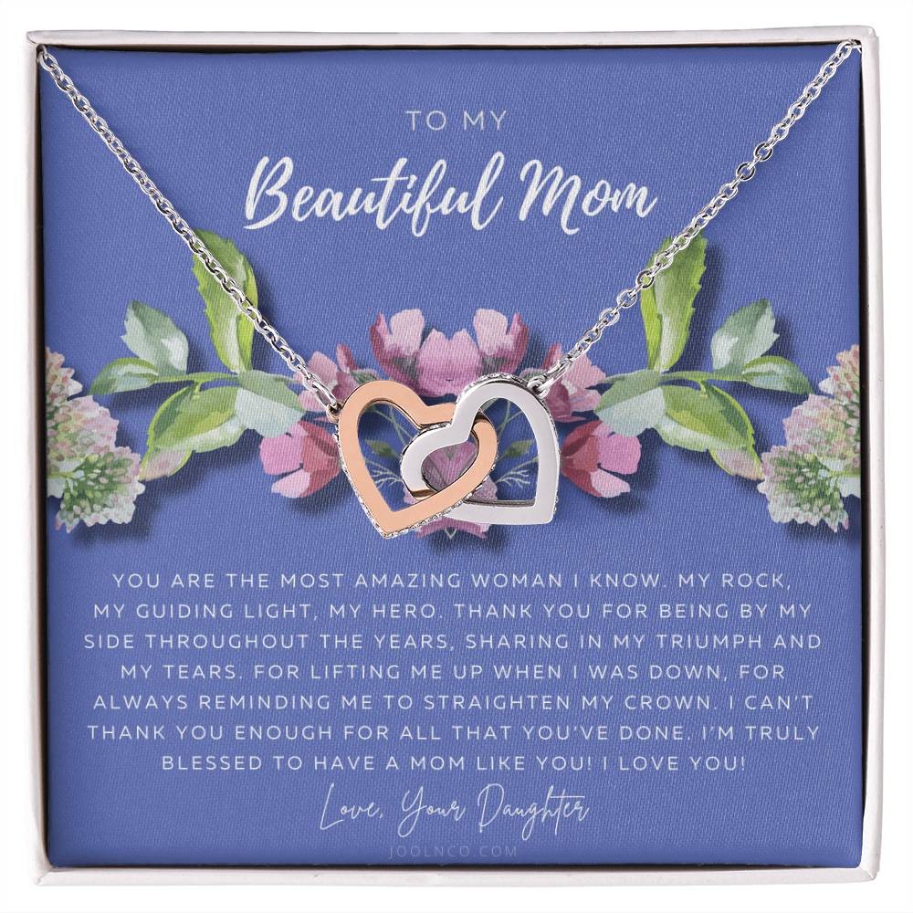 To My Beautiful Mom Necklace Beautiful Mom Gift Mother’S Day Gift Birthday Gift Gift From Daughter On Wedding Day Interlocking Hearts Necklace