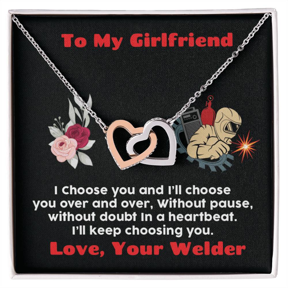 Welder'S Girlfriend Interlocking Hearts Necklace