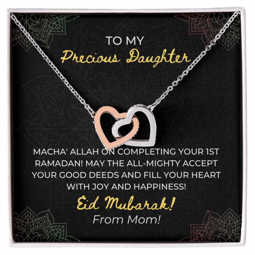 To My Daughter- Macha&#39;Allah For Completing Your 1St Ramadan - Eid Mubarak Gift For Daughter- Necklace Interlocking Hearts Necklace